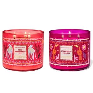 Bath Body Works Iced Dragonfruit Tea & Strawberry Daiquiri 3-Wick Candle Set NEW